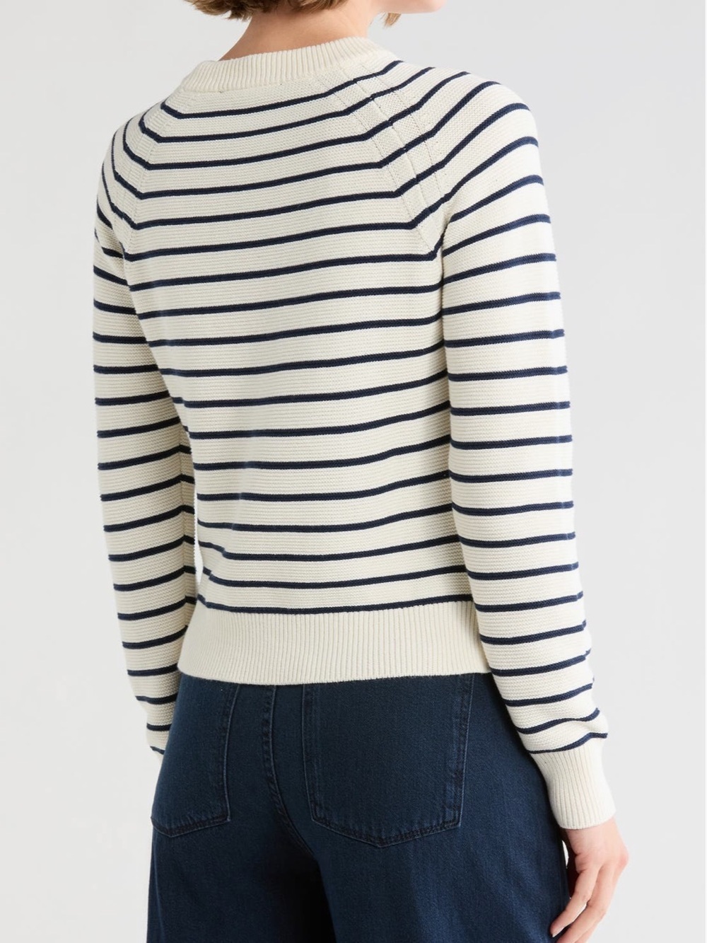 French Connection Cream and Navy Striped Knit Sweater - Picture 2 of 4
